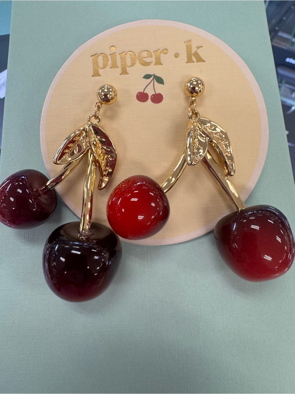 NWT Piper Gold and Red Cherry Drop Earrings 🍒 Matching Necklace in my Closet